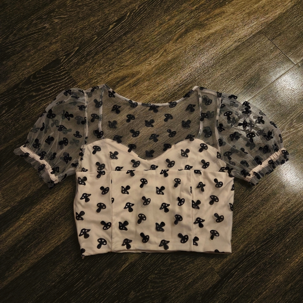 Hot Topic Sheer Sleeve Top with Glitter Design - Picture 3 of 5